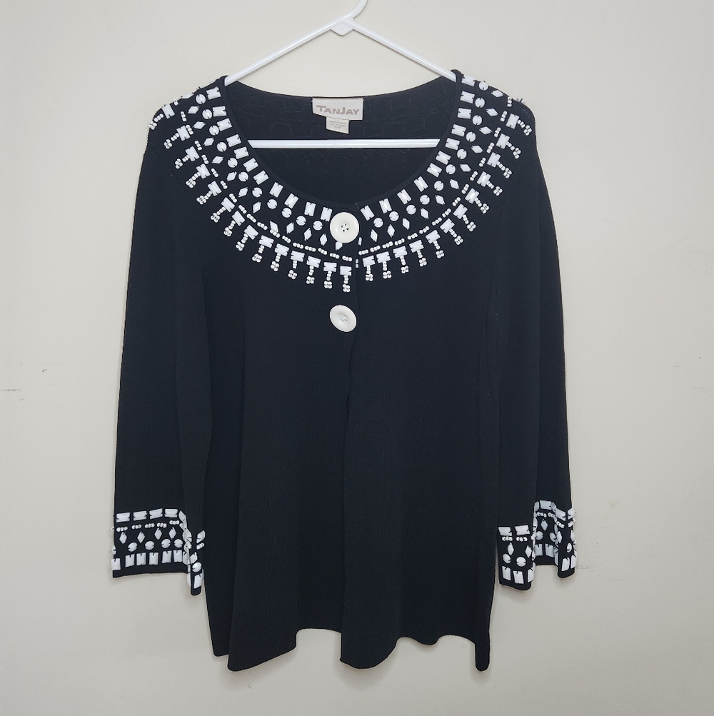 Women's Vintage TanJay Black Beaded Cardigan Sz Small